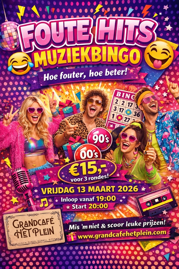 Foute hits Muziek Bingo Flyer